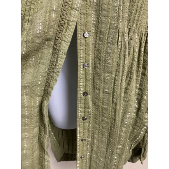 Anthropologie Green Pintuck Shirt Dress Button Up Long Sleeve Women size Small - Picture 16 of 16